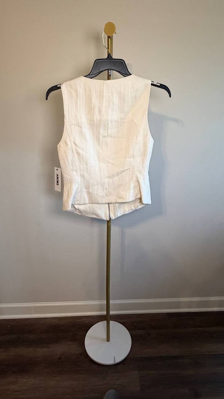 DKNY Weathered Zip‑Up Vest Coconut Beige S NWT $99