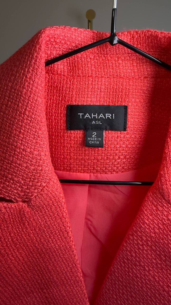 Tahari ASL Bouclé Cinched Button‑Front Jacket KJY Sunset 2 NWT $129