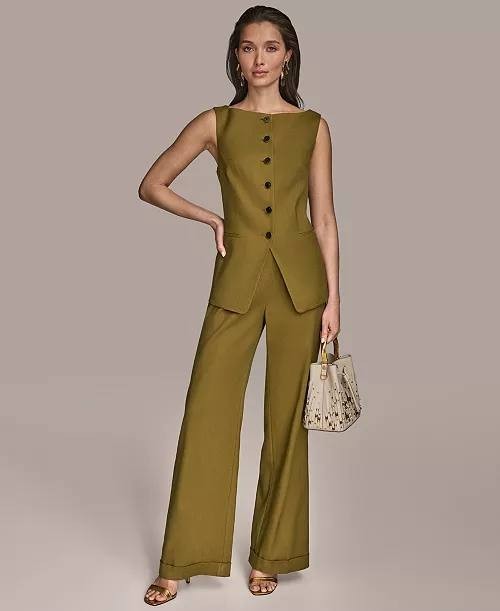 Donna Karan New York Linen‑Blend Vest Olive 14 NWOT $159