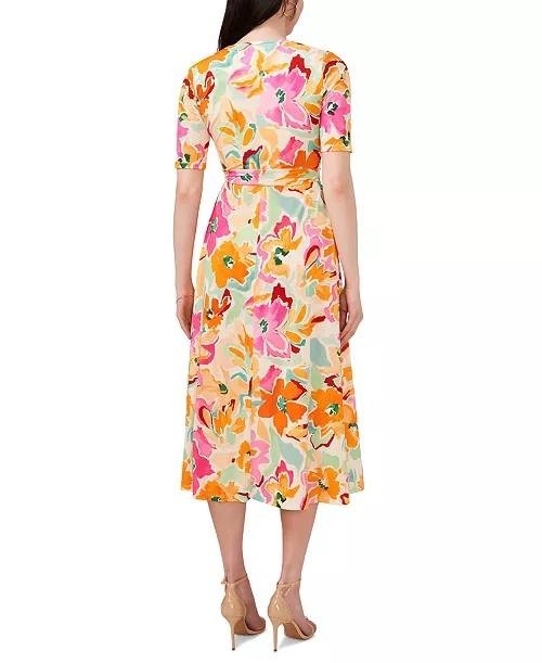 MSK Floral Print Tie Waist V‑Neck Midi Dress Multicolor XL $69 NWTMSK Floral