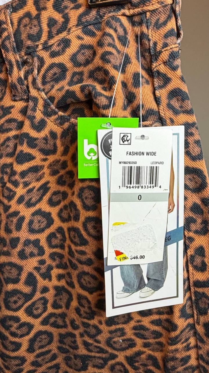 Tinseltown Juniors’ Animal‑Print Wide‑Leg Jeans Leopard 0 NWT $46
