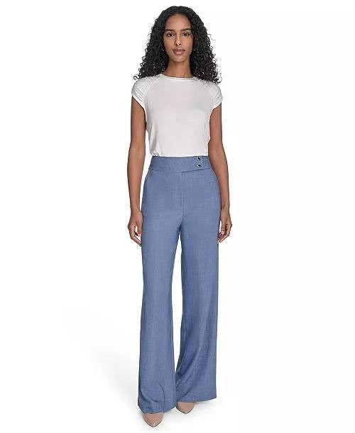 Calvin Klein Faux‑Denim High Rise Wide‑Leg Pants Blue 12 NWT $109