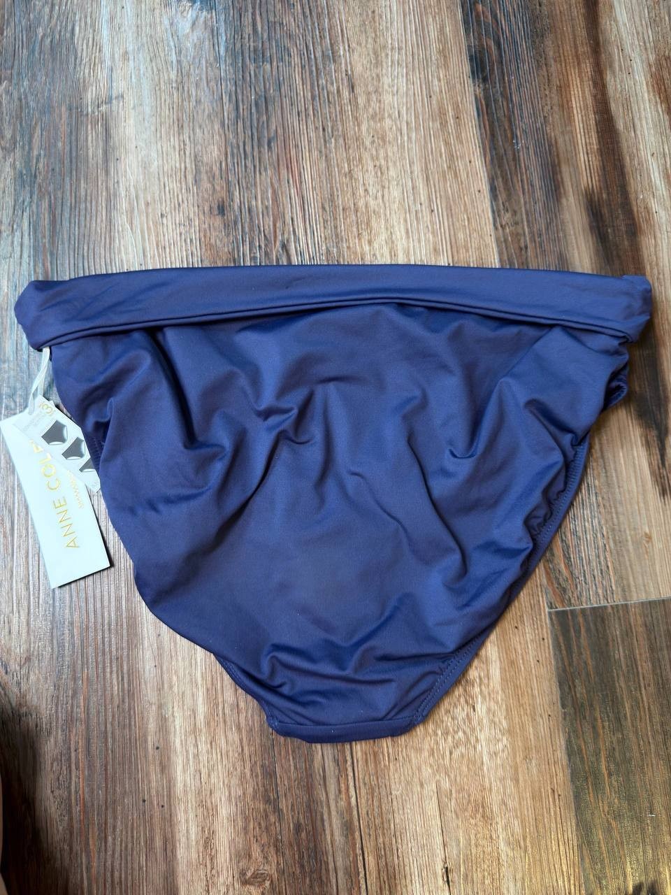 Anne Cole Convertible High Waist Shirred Swim Bottom Navy L NWT $56