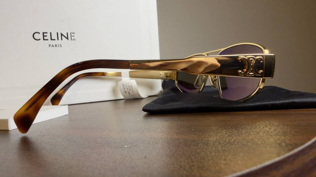 Celine  Metal  Triomphe  CL40281U  Gold/Green  Sunglasses  OS  NWT  $550