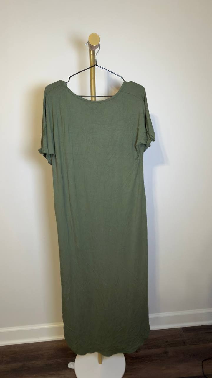White Mark Women’s Short Sleeve V‑Neck Maxi Dress Olive L NWT $64