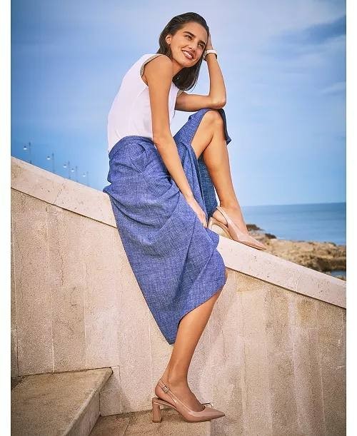Vince Camuto Linen‑Blend Chambray Midi Skirt – L – NWT – $119
