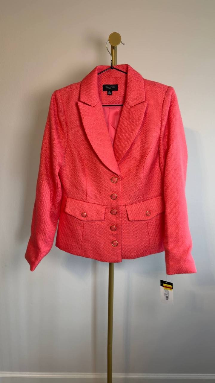 Tahari ASL Bouclé Cinched Button‑Front Jacket KJY Sunset 2 NWT $129