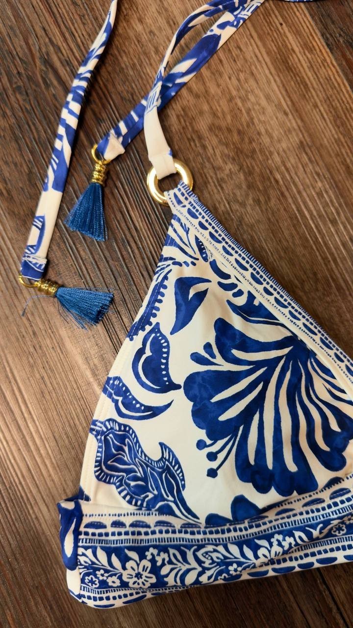 La Blanca Botanical Brocade Halter Bikini Swim Top Lapis 6 NWT $95