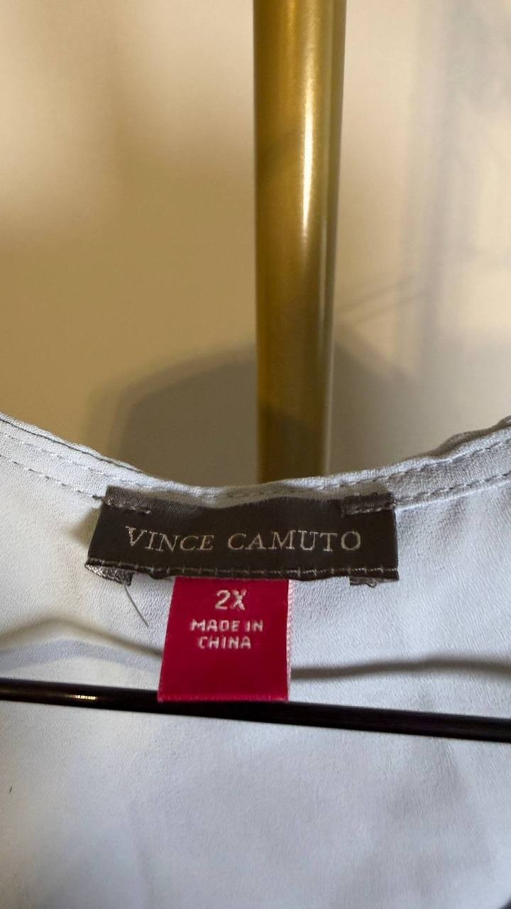 Vince Camuto Tie‑Neck Peasant Blouse Light Blue 2X $89 NWT