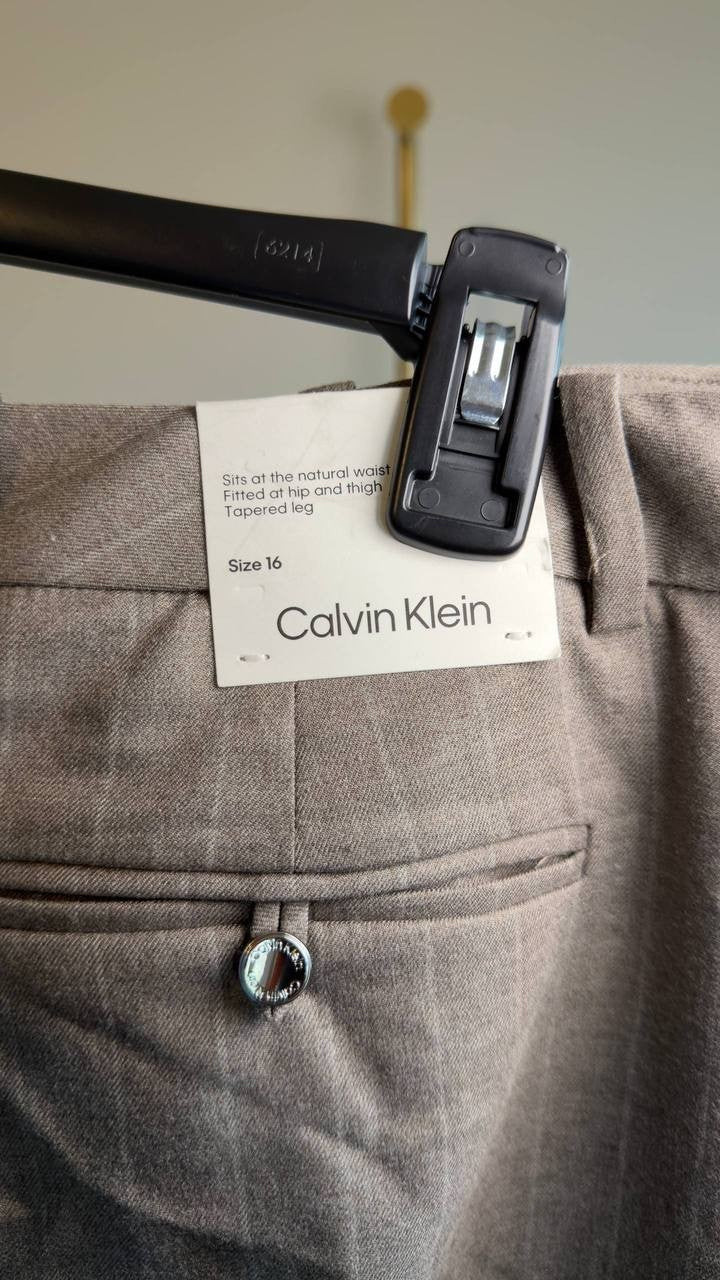 Calvin Klein Straight‑Leg Pinstripe Pants Oyster 16 NWT $99