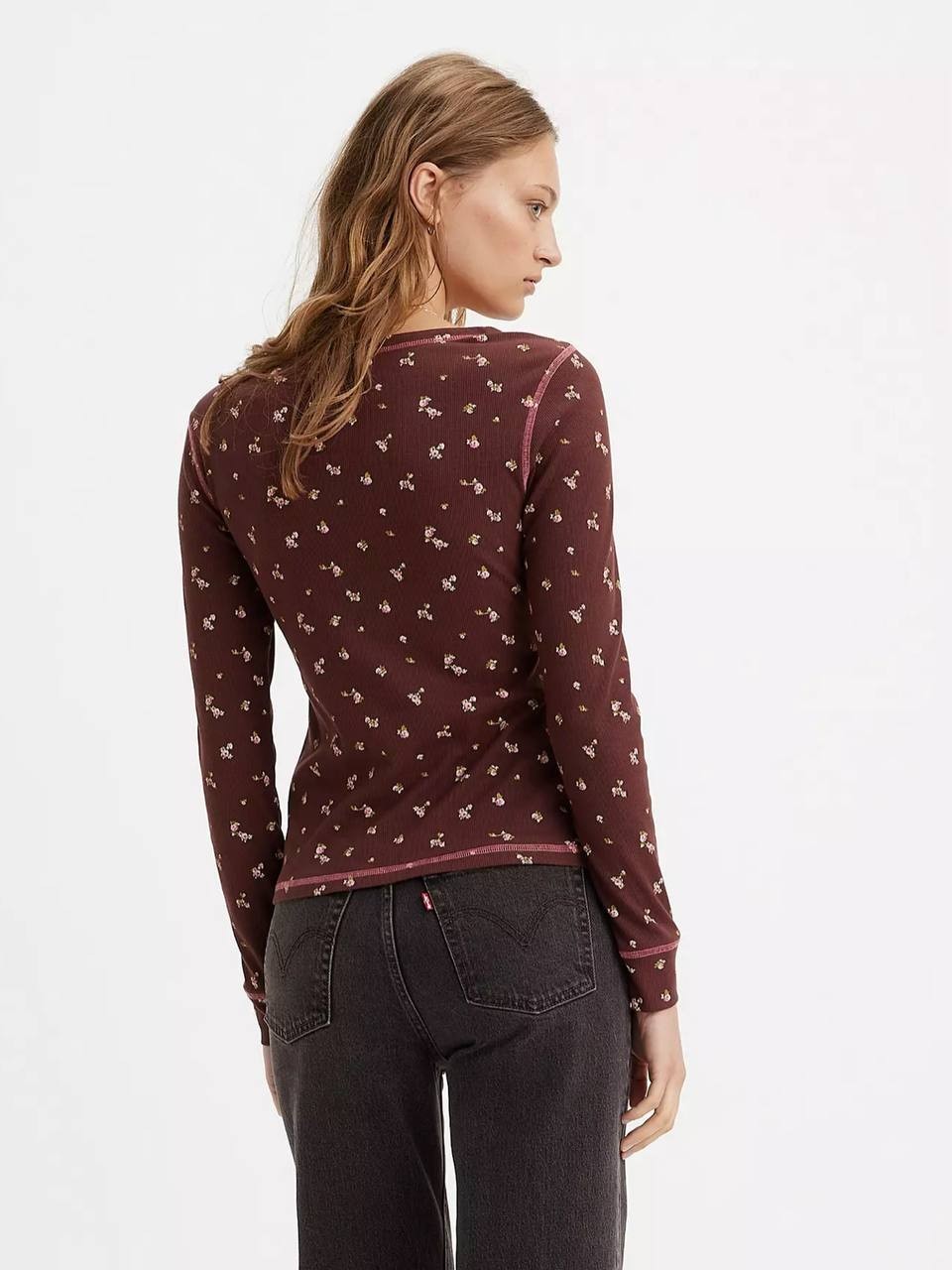 Levi's Sierra Henley Top - Floral Print, Lightweight Knit, Long Sleeve, XS