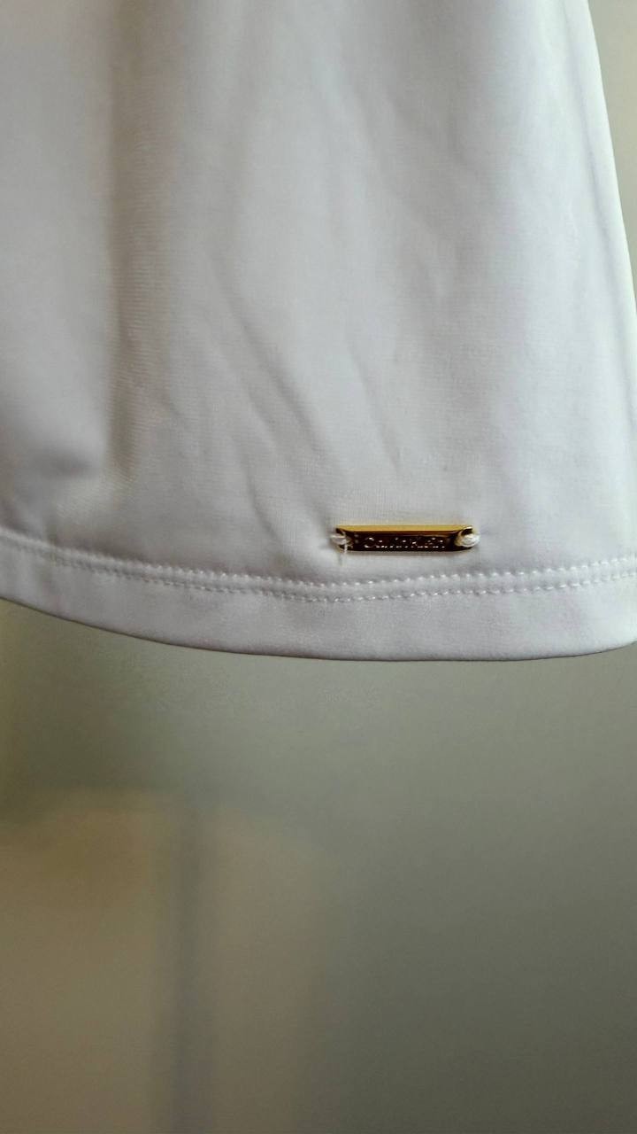 Calvin Klein Gathered V‑Neck Sleeveless Top White Hidden Buttons Size S NWT $49