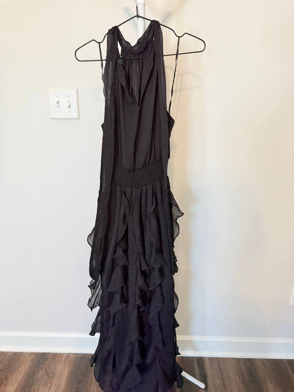 1.State Black Halter Neck Maxi Dress M NWT Flounce Sleeveless Elegant Summer