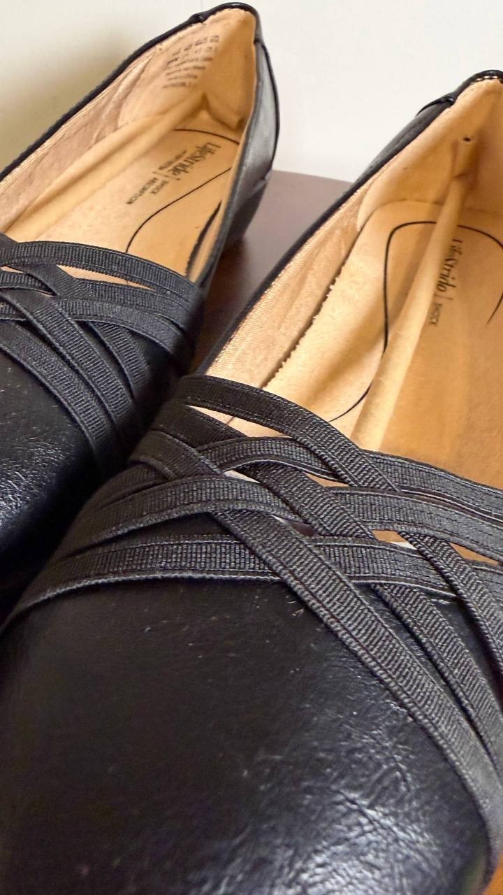 LifeStride Incredible 2 Flats 9W Black Faux Leather Slip‑On Wedge NIB msrp$79.99