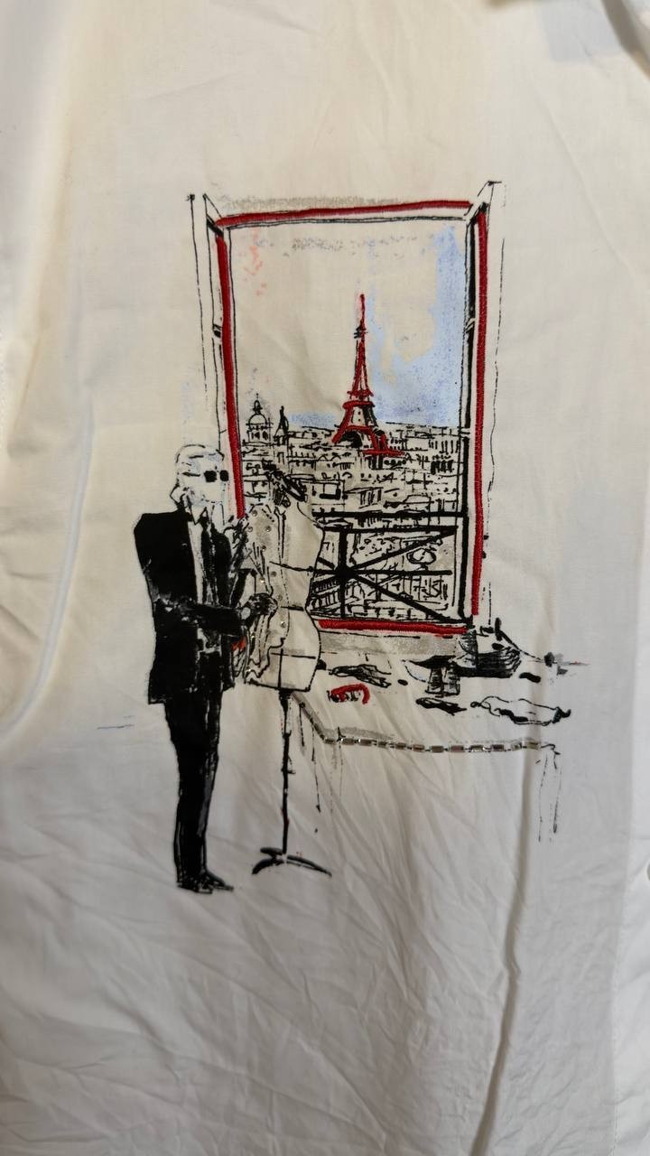 Karl Lagerfeld Paris Cropped City Scene Collared Top White S NWT $109