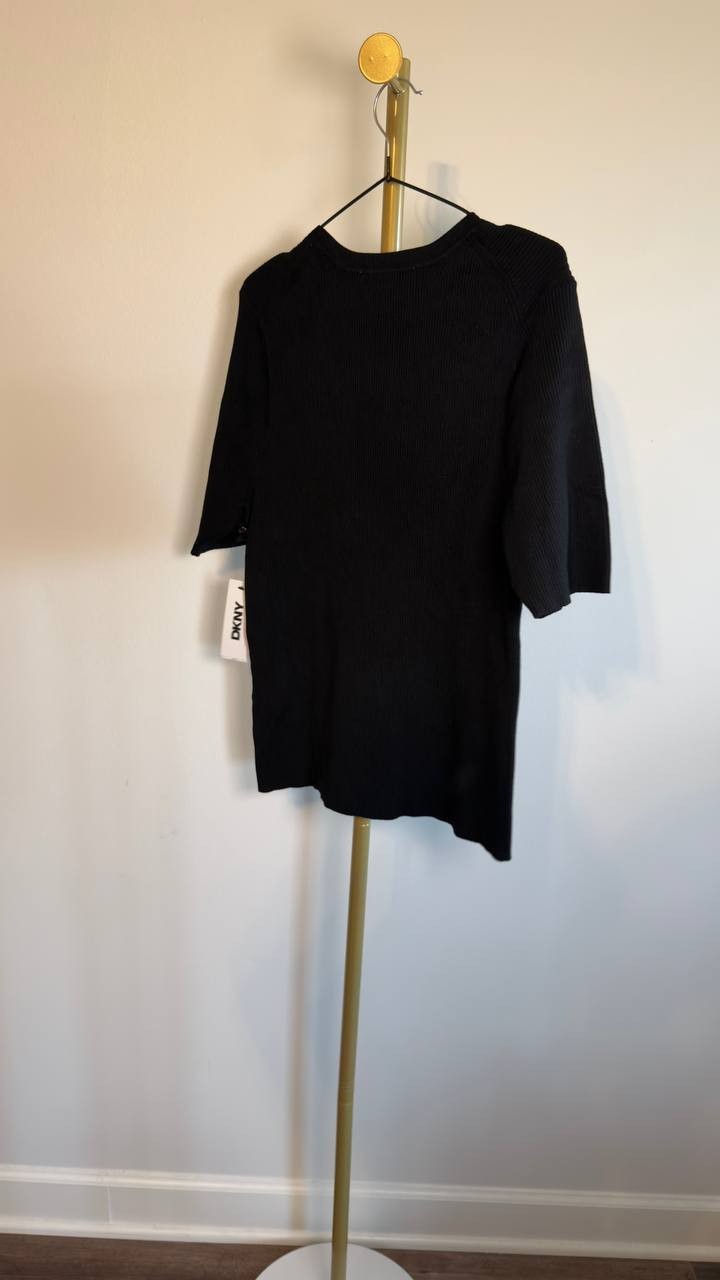 DKNY Plus Size Short-Sleeve Button-Detail Sweater Black 1X NWT $79
