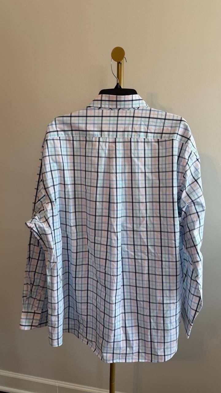 Club Room Men’s Plaid Performance Dress Shirt Blue Pink NWT 60$
