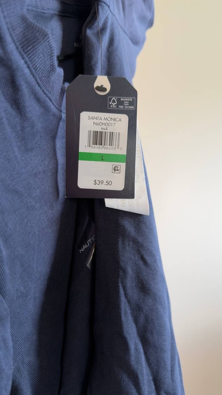 Nautica Scallop‑Trim Cotton Short‑Sleeve T‑Shirt Navy L NWT $39.50
