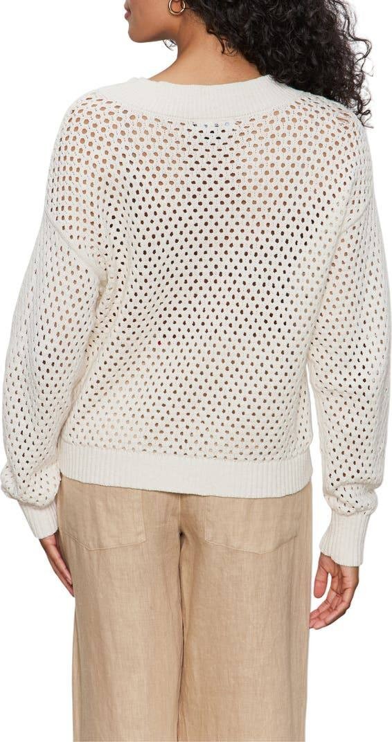 Sanctuary Women’s Airy Openwork Sweater White Macrame V‑Neck Size XL NWT damage