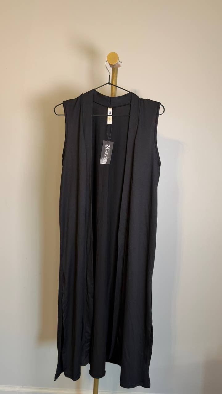 24Seven Comfort Apparel Sleeveless Side-Slit Cardigan Vest Navy L NWT $59.99