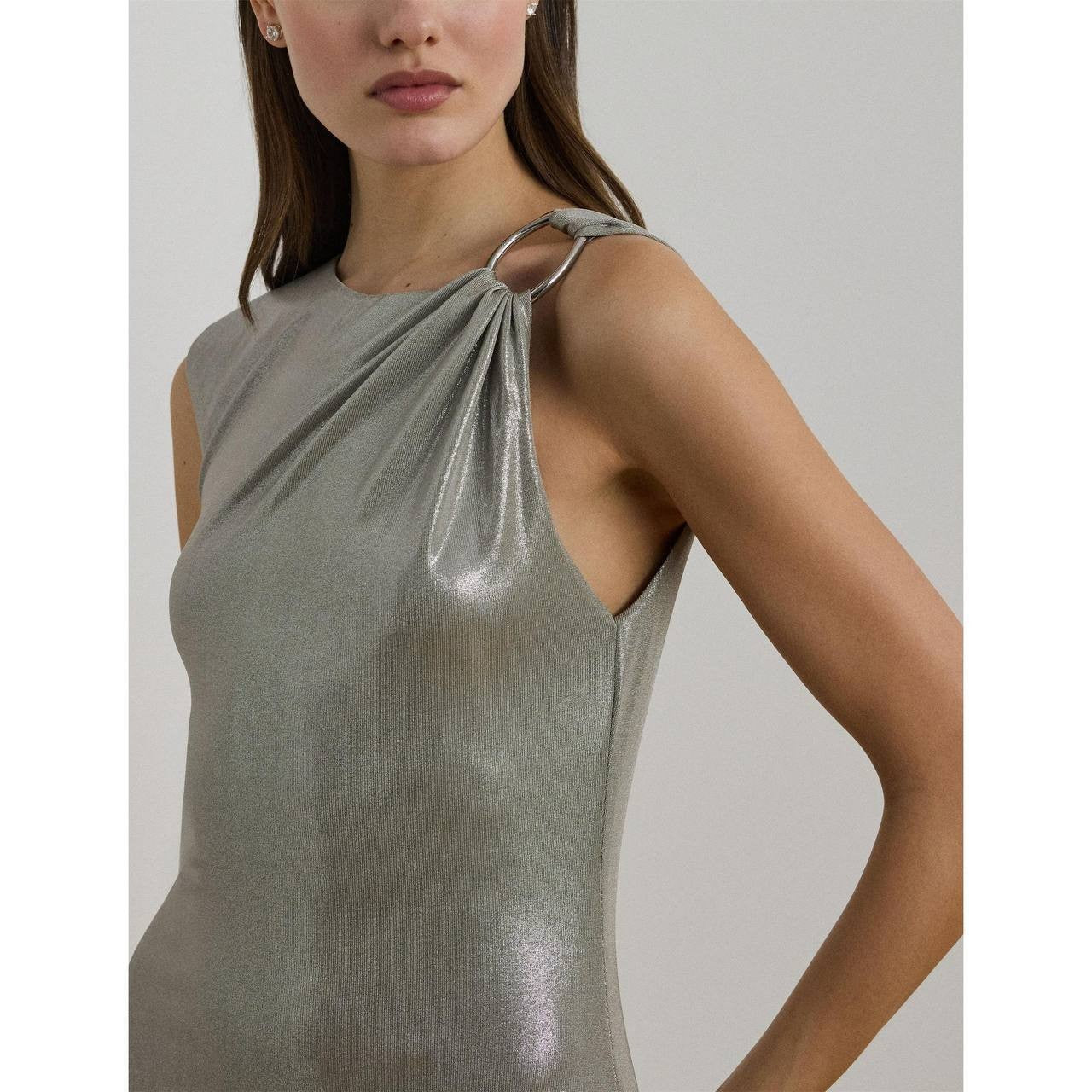 Lauren Ralph Lauren Evening Gown Metallic Silver Size 14 NWT $265