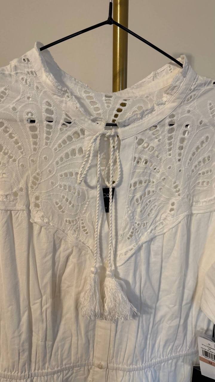 CeCe Women’s Eyelet Trim Midi Dress White 12 $139 NWT