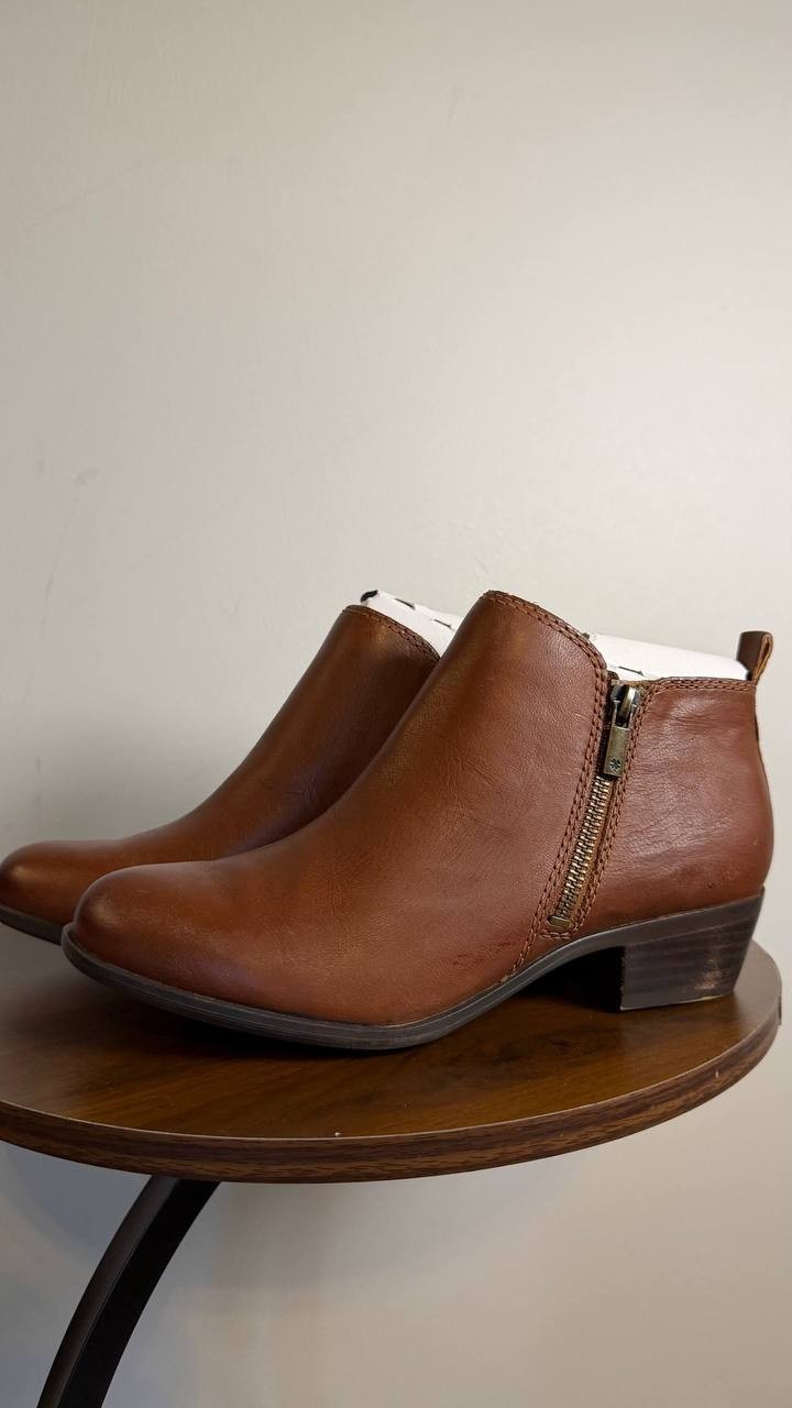 Lucky Brand Basel Booties 8M Toffee Leather Almond Toe Dual Zip NIB msrp$129