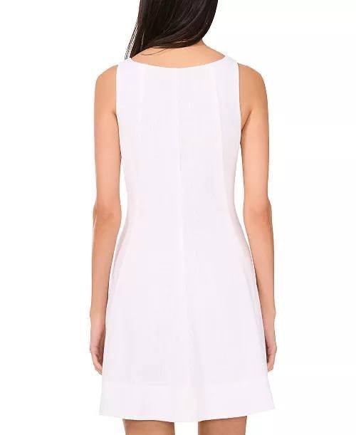 1.STATE Scoop‑Neck Full‑Circle Linen‑Blend Mini Dress White L NWT $99