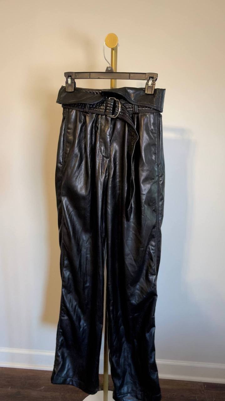 BOSS Faux Leather Straight‑Leg Pants with Belt Black 4 NWT $149