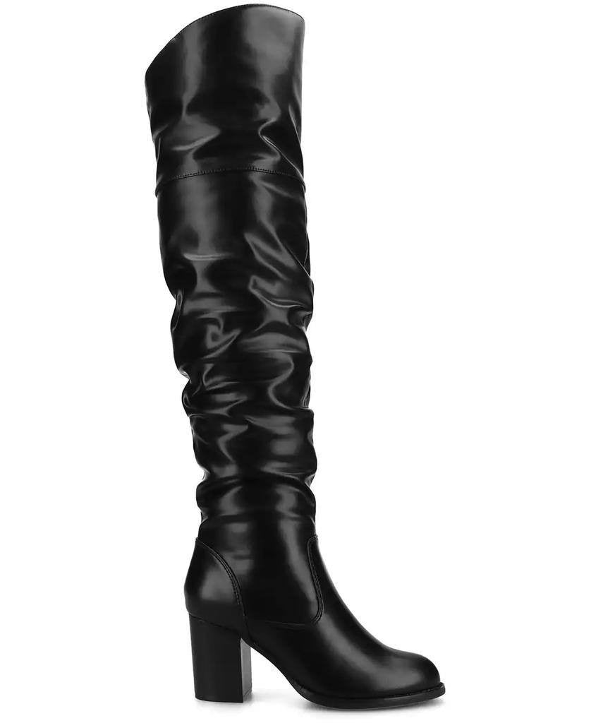 Journee Collection Women’s Stacked Heel Boots Black 8WD Man‑Made $143 NWB
