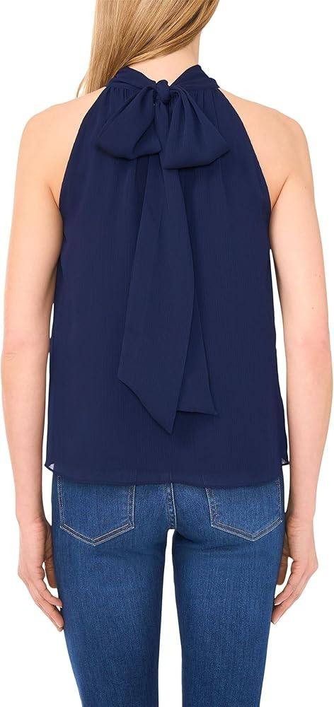 CeCe Sleeveless Halter‑Neck Blouse – Navy – Size L – NWOT – $69