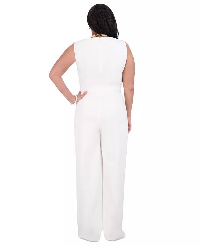 Anne Klein Sleeveless Ruffled Wide-Leg Jumpsuit Women’s M White NWT $119