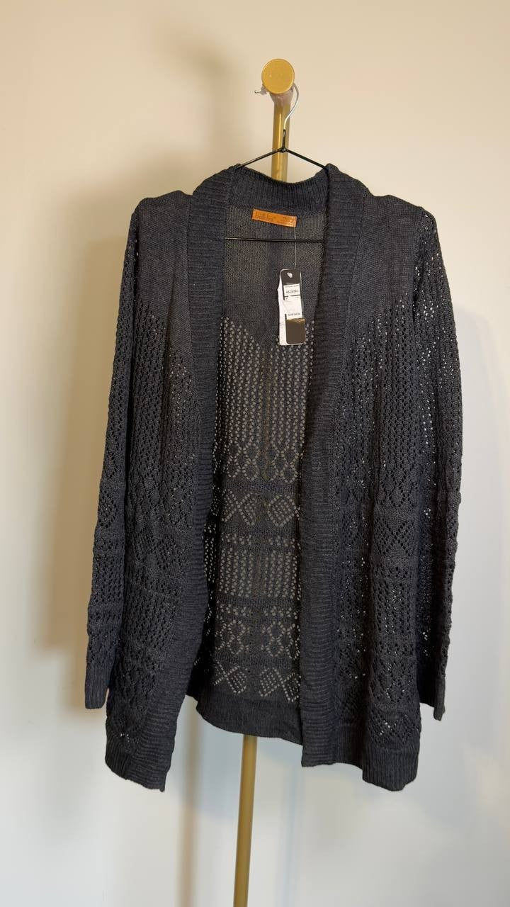 Belldini Pointelle Long Sleeve Open Cardigan Sweater Heather Charcoal XL NWT $64