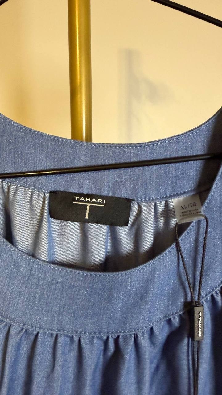 T Tahari Tiered Fit & Flare Halter Maxi Dress Blue XL $138 NWT