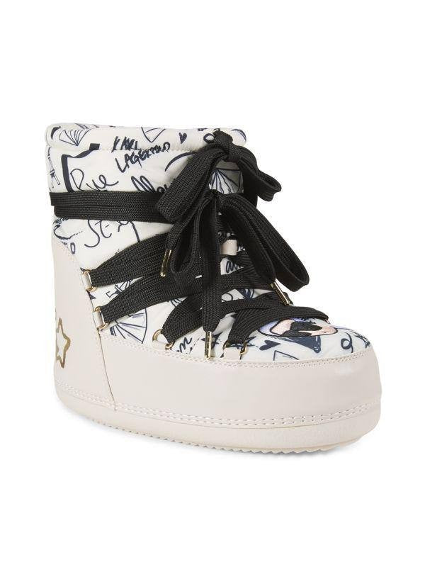 Karl Lagerfeld Snow Boots Size 11 White Multi Textile/Synthetic MSRP $189 NIB
