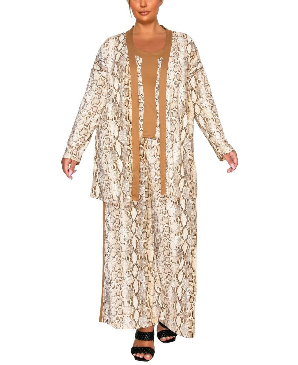 Coin 1804 Plus Python Contrast Cardigan Sweater Off White Camel 1X NWT $40