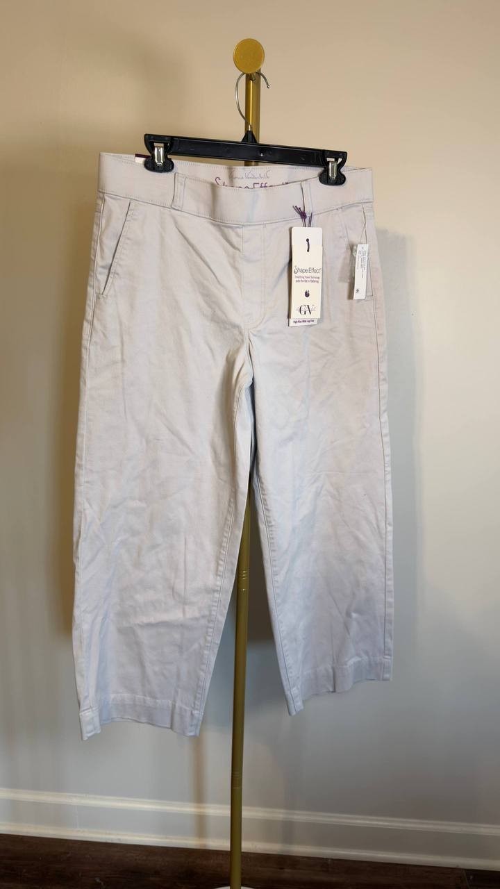 Gloria Vanderbilt Shape‑Effect Wide‑Leg Cropped Pull‑On Jeans Warm Grey 14 NWT