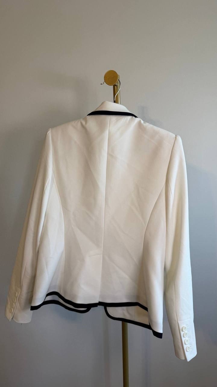 ommy Hilfiger Women’s Contrast‑Trim Puff‑Sleeve Jacket White 2 $159 NWOT