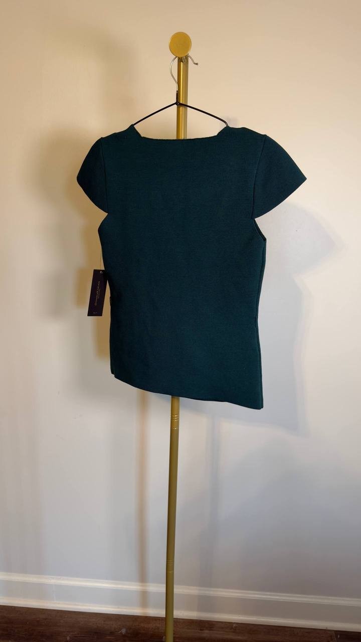 Donna Karan NY Cap‑Sleeve Sweater Green S NWT $169 (No Belt)