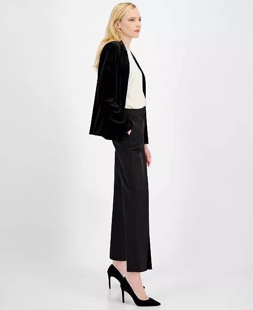 T Tahari Solid Split‑Hem Wide‑Leg Pants Black 12 NWT $88