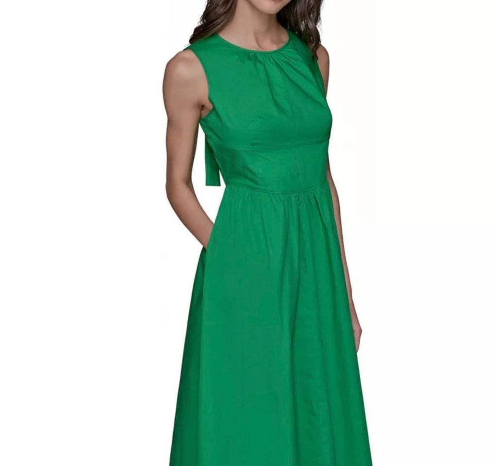 Karl Lagerfeld Paris Poplin Bow‑Back A‑Line Dress Green 10P NWT $149