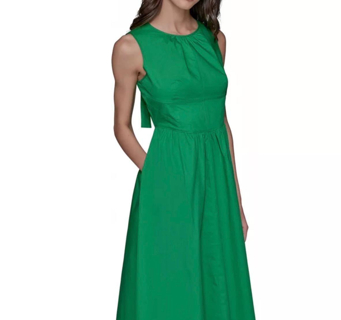 Karl Lagerfeld Paris Poplin Bow‑Back A‑Line Dress Green 10P NWT $149