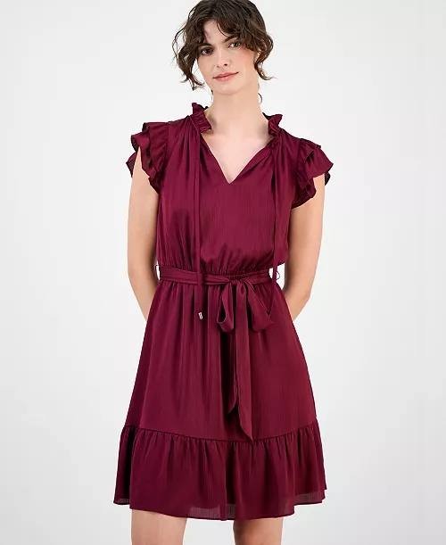 Anne Klein Flutter‑Sleeve Tiered Dress Chianti XS NWT $139
