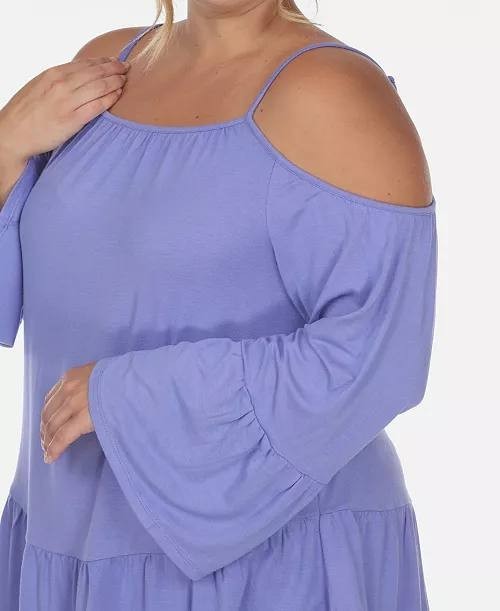 White Mark Women’s Cold Shoulder Ruffle Sleeve Top Purple 1XL $52 NWT
