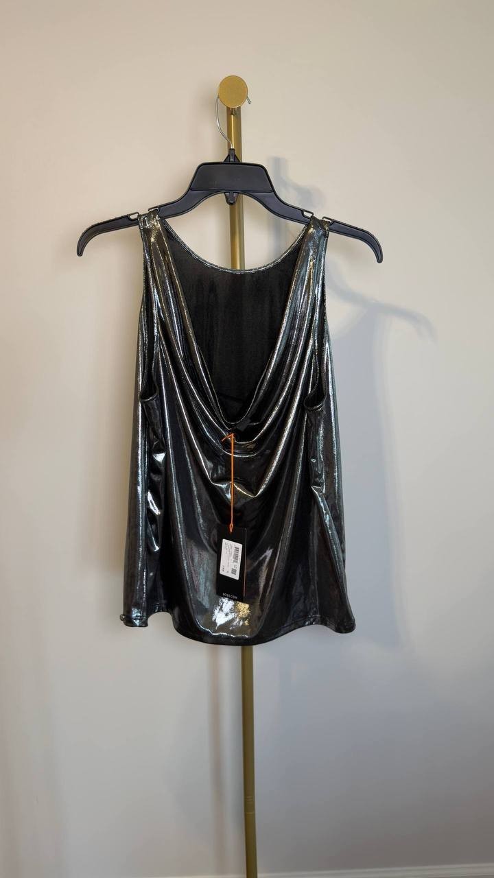 BOSS Orange Esarah Metallic Scoop‑Neck Tank Open Grey XL NWT $79