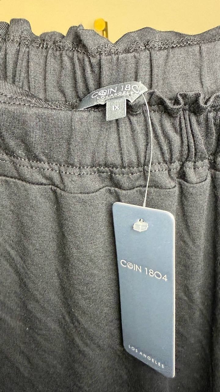 COIN 1804 Plus Size Elastic Waist Maxi Skirt Black 1X NWT $36