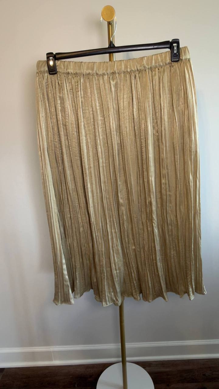 DKNY Crushed Crease Pull‑On Midi Skirt Pale Moss XL NWOT $99