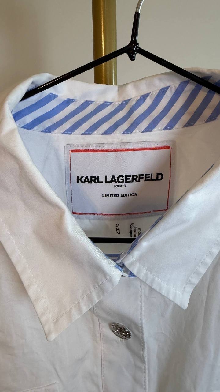 Karl Lagerfeld Paris Poplin Button Front Top White Pockets Size M NWT $89