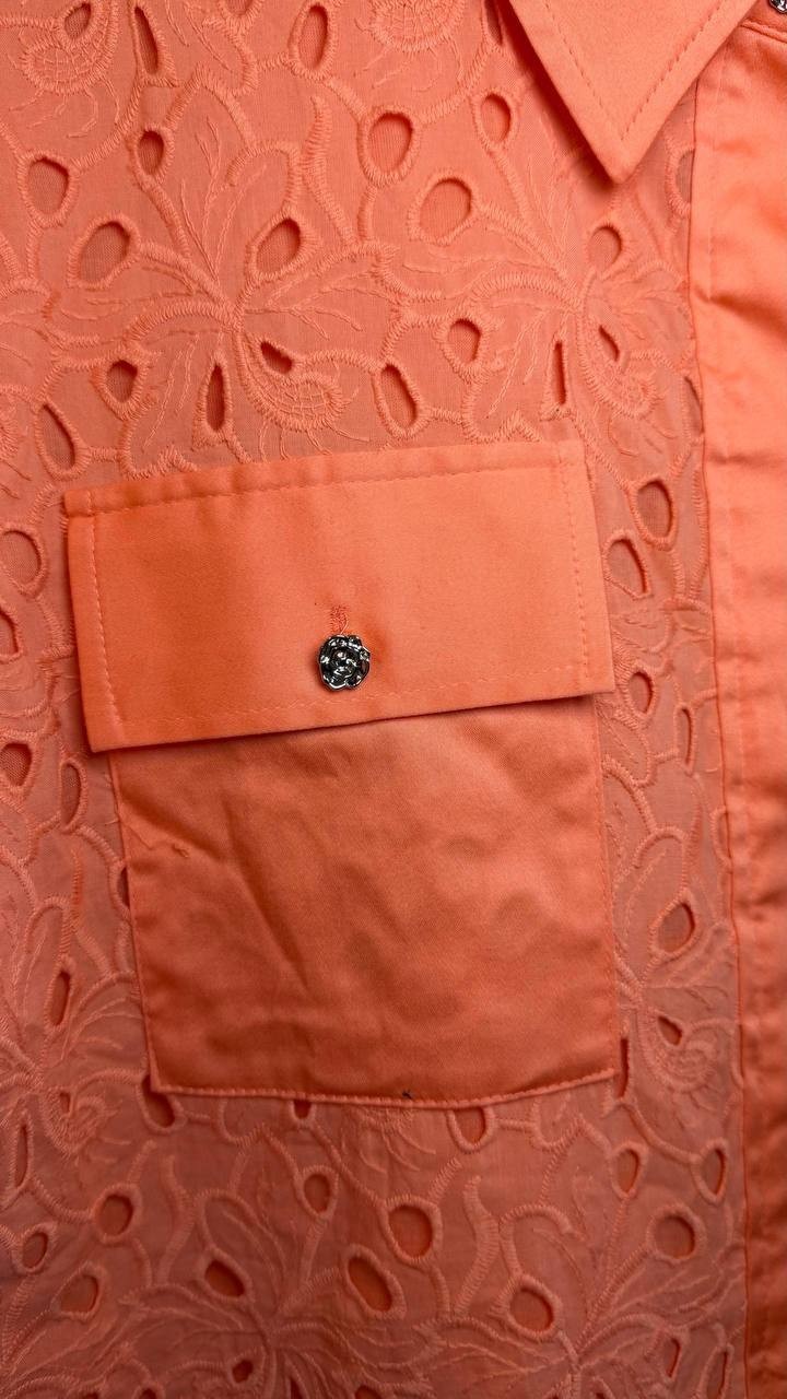 Karl Lagerfeld Paris Eyelet Cotton Shirt Red M NWT $129