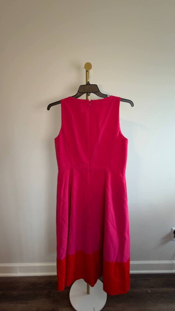 Anne Klein Colorblock A‑Line Surplice Midi Dress Fuchsia Rose 8 NWT $149